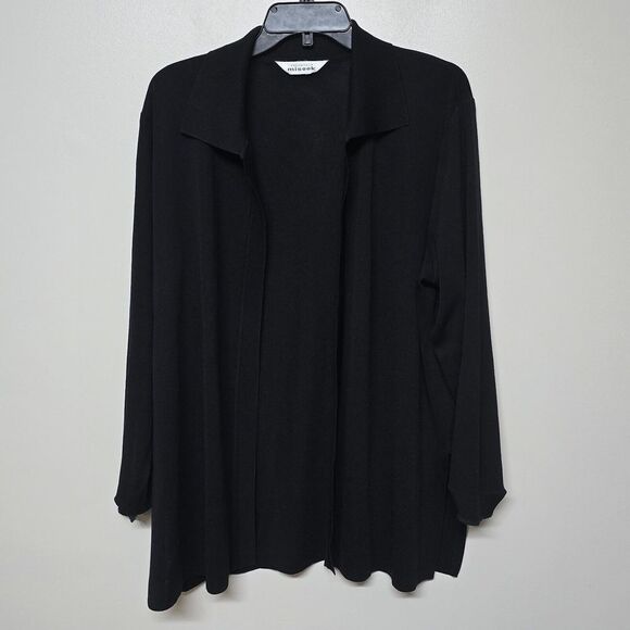 Exclusively‎ Misook Black Collared Open Front Side Slit Cardigan L - Picture 1 of 5